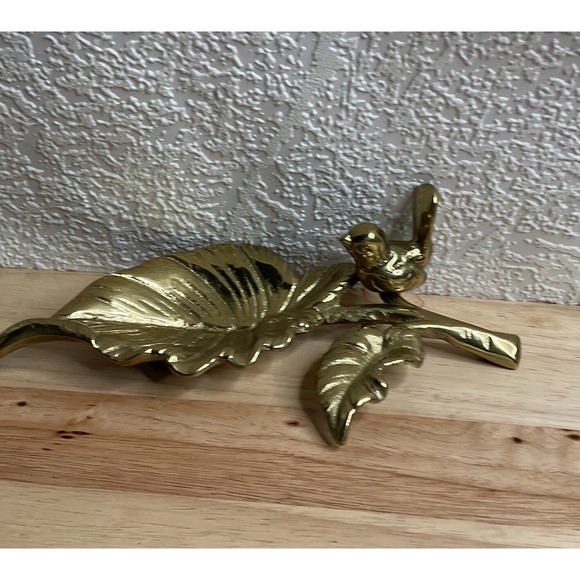 Other - Vintage Gold  Brass Trinket Dish Jewelry Holder Leaf Small Bird Water Bowl